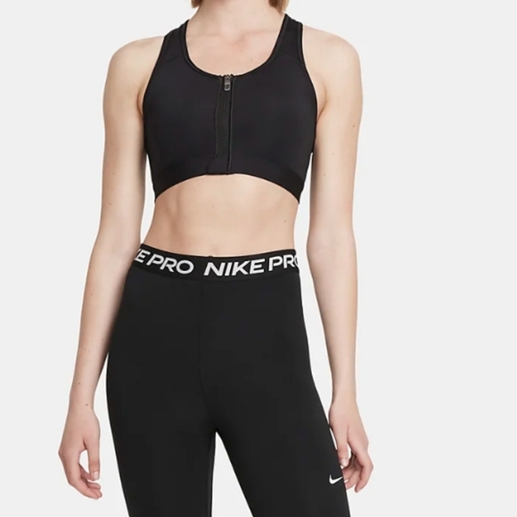 Nike Women's Medium Support Zip Front Sports Racerback Bra Black DD1205-010 NWT - Picture 2 of 3